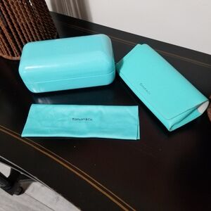 Tiffany & Co. Blue (1) Empty Sunglasses Case & (1) Empty Eyeglasses & Cloth.